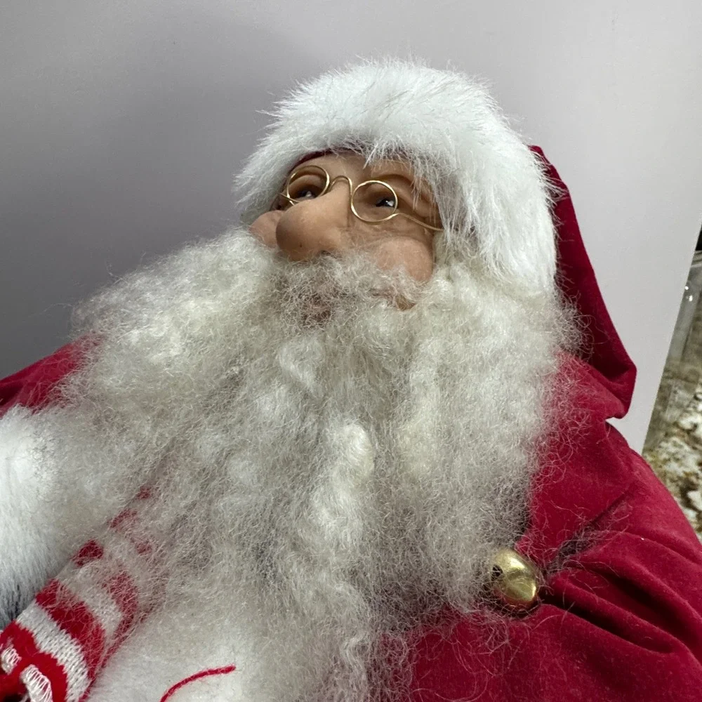 Lynda Hawley Downhill Sledding Santa Figurine Wood Base Large Vtg Puppy Mailbox